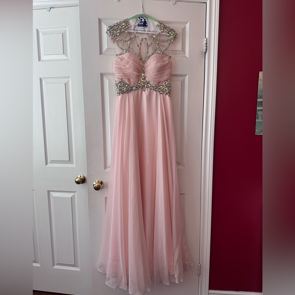 Cinderella Blush Satin Gown with Iridescent Accents